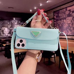 Top Designer Crossbody-telefonfodral för iPhone 14 13 12 11 Pro Max Mobilt bakskal 14Pro 14ProMax 13ProMax Svart lädercellfodral med korthållarväska Myntväska