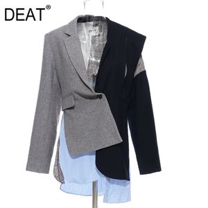 Women Plaid Asymmetric Blazer Notched Collar Long Sleeve Loose Fit Jacket Fashion Tide Spring Autumn GX221 210421