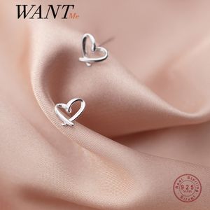 WANTME 925 Sterling Silber Hohl Chic Süße Romantische Liebe Herz Kleine Ohrstecker für Frauen Mode Koreanische Teen Party Schmuck 210507