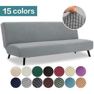 Polar Fleece Fabric Armless Sofa Bed Cover Solid Color Without Armrest Big Elastic Folding Furniture Decoration Bench Covers 211116
