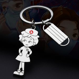 Kvinna emalj sjuksköterska med mask nyckel ring metall läkare nyckelring presentväska hängande kvinnor män mode smycken kommer och sandig