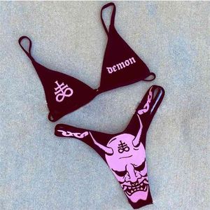 Mulher Bikinis Summer Sexy Strange Comics Imprimir Tube Tubo Top Swimsuits Swimwear e Surfwear V Cintura Praia Piscina Party 210625