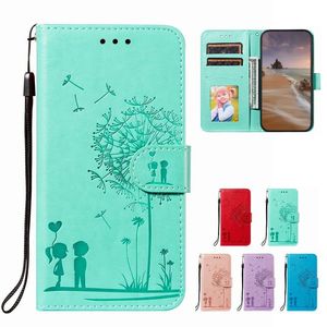 Brieftaschenhüllen mit Kartensteckplatz für iPhone 13 Pro Max 12 Mini 11 XR Samsung S20 S21 Ultra Note 20 A70 A90 A72 5G Lover Löwenzahn