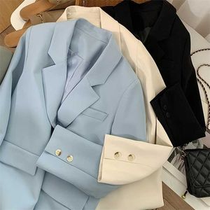 Solid Blue Black Color Long Sleeve Women Blazer Korean High Fashion Trendy Kacket Coat for Office Lady 211122