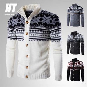 Suéteres masculinos de Natal Inverno Cashmere Lã Cardigan Moda Patchwork Camisola de Malha Grosso Quente Slim Cardigan Casacos 211221