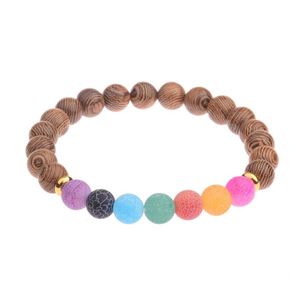 Elastyczna Bransoletka Naturalne Koraliki Drewno Siedem Kolor Wyblakły Kamień Unisex Pulseras Handmade Biżuteria 2021 Trend Prezent Casual Zroszony, Strands