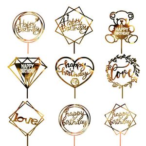 1PC Acrylic Cake Topper Gold Flash Cake Topper Happy Birthday Party New Year Decoration For Home Party Supplies Cupcake