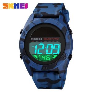 SKMEI Männer Sport Uhr Kreative Solar Power LED display Chrono Kalender 2 zeit Alarm 50m Wasserdichte Kinder Armbanduhr G1022