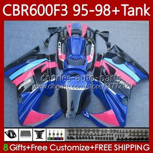 Wróżki + Tank dla Honda CBR 600 600F3 CBR600 F3 FS CC 1997 1998 1995 1996 Body 64No.111 CBR600F3 600CC 600FS 95-98 CBR600-F3 CBR600FS Blue Pink 97 98 95 96 Kit nadwoziowy