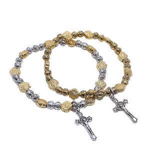 Katholisches Kreuz Metallarmband Perlen Armreif Kruzifix Schmuck Geschenk religiös