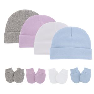 Autumn Winter Baby Boy Girl Cotton Hat Mitten Set Solid Unisex Cap For Newborns Infant Beanie Gloves Z2