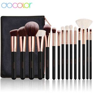 Övriga hälsor Skönhetsposter Docolor Rose Gold Makeup Brushes Set 15PCS Professionell Naturlig Hårfundament Powder Contour Eyeshadow Make Up 220211