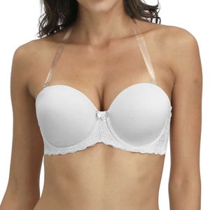 YBCG Halter Biustonosz Plus Solid Solid White Cienkie wyściełane PPUsh Up Bielizna Cabrio Przezroczyste Pasy Multiway Bralette D E F G Cup 210623