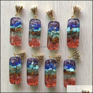 Collane Gioielli Retro Cuboid Reiki Chakra Ciondolo a pendolo Ametiste naturali Lapis Lazi 7 colori Pendenti con pilastri in pietra Charms all'ingrosso Dr