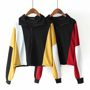 Autumn-spirng Casual Women Patchwork Color Sweatshirt Female Fashion Cotton Long Sleeve Red Out Sportwear sudadera mujer 210421