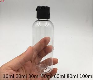 50個100 mlクリアプラスチック香水パーフ詰め替え可能なボトルブラックフリップ蓋の化粧品容器ジュース包装良いQTY
