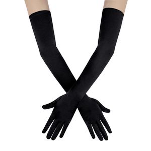 Fashion Stretch Satin White Glove Long Bridal Gloves Black Red Elbow Length Women Dance Party Wedding Full Finger Mittens