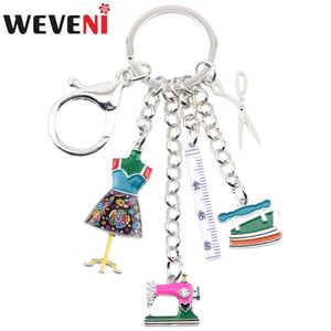 WEVENI Alloy Sewing machine Tools Scissor Flatiron Key Chains Ring Gift For Women Girl Bag Charm Keychain Charm Keyring Jewelry G1019