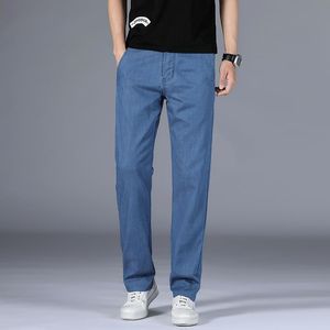 Jeans da uomo estivi pantaloni di seta sottile di ghiaccio modale maschile pantaloni casual larghi dritti ultrasottili denim uomo 2021 intelligente