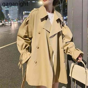 Höst Kvinnor Trench Coat Casual Khaki Turn-down Collar Coats Double Breasted Warm Outwear Fashion Vintage 210601