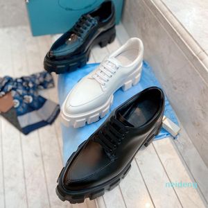 Bayan Elbise Ayakkabı Seyahat Moda Siyah Beyaz Kadınlar Dantel-up Kare Toe Rahat Sneaker 100% Deri Salonu Kalın Alt Ayakkabı Tasarımcısı 0021L