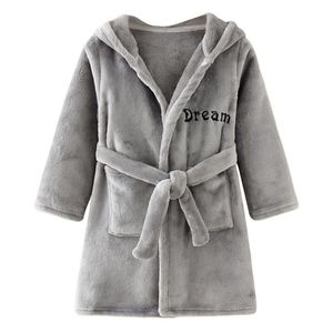 Flannel Cotton Kids Girls Hooded Bathrobe Letter Print Child Toddler Boys Bathing Towel Robe Cute Winter Baby Clothing Sleepwear 211130