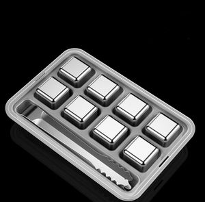 Stainless Steel Whisky Stones KTV Bar Tools Ice Cubes Metal Glacier Cooler Stone Whiskey-Rocks 8pc ice-cube +1pcs clip SN5981