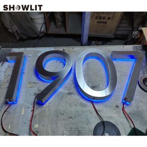 Blue Lighting Door Sign Backbelt Hemnummer Led Halo Lit House Number Custom Made Other Hardware