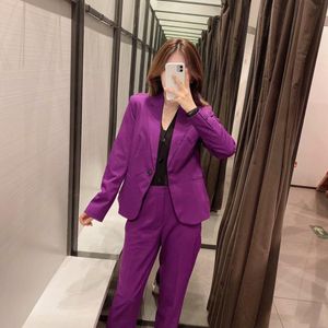 Homemade European And American Style Women's Temperament Fashion Purple Suit Jacket Pants Suits & Blazers