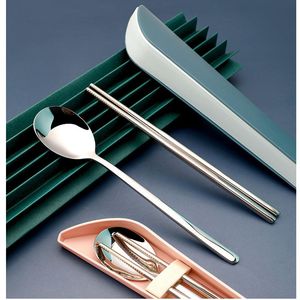 Chopsticks Zollor 304 Rostfritt Stål Set Pature Kök Tillbehör Camping Travel Sätter Chopstick Spoon Bärbar bestick med väska