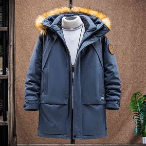 Inverno para baixo jaqueta masculina mid-bordado com capuz espessura grosso gola grande colarinho casacos homens casacos homens roupas parka y1103