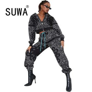 Serin Kız K-POP Tarzı Parlak Sequins Moda 2 Parça Set Kadın Zip Uzun Kollu Ceket Ceket Dans Harem Pantolon Güz Kış Giysileri 210525