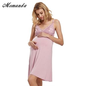 Momanda Kvinnors Maternity Nursing Nightgown Nightdress Lace Areameding Dress 210918