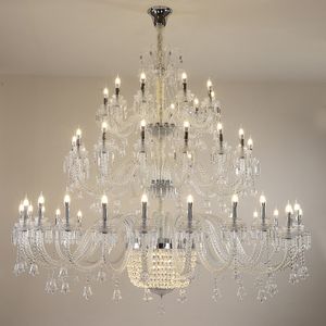 Villa in stile europeo lampadari di cristallo trasparente a tre piani lampadario a candela progetto soffitto alto lobby dell'hotel piano alto lampade da costruzione duplex