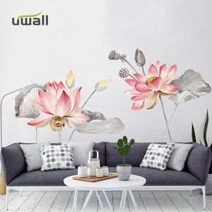 Wholesale china home decor resale online - Wall Stickers PVC Chinese Style Lotus Home Decor Living Room Self Adhesive Sticker Bedroom Background Decoration
