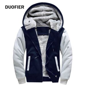 Män Zipper Hoodies jacka män vinter varm kappa päls fodrade fleece hoodies man hooded sweatshirt colorblock jackor för män 210603