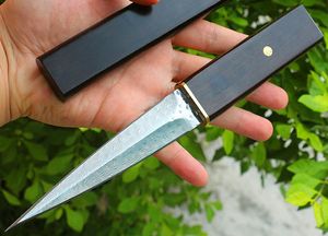 Offerta speciale Coltello dritto da sopravvivenza all'aperto VG10 Lama a doppio taglio in acciaio di Damasco Manico in ebano Lame fisse Coltelli con fodero in legno