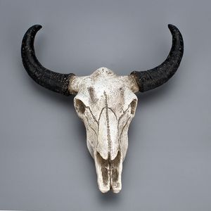 Resina Longhorn Mucca Testa di teschio Decorazioni per la casa Decorazione da appendere a parete 3D Animali Fauna selvatica Scultura Figurine Artigianato Corna