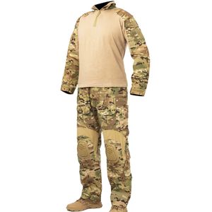 MeGe Tactical Camouflage Militär Combat Uniform Sätta Skjortor Lastbyxor med Pads G3 Utomhus Soldat Airsoft Paintball Kläder X0909