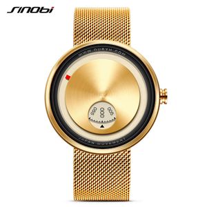 Sinobi Golden Geek Relógios Mens Creative Moda Relógios de Pulso Girar Placa Dial Com Milão Strap Relogio Homem Japão Japão Movt Assista Q0524