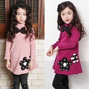 Autumn winter thick Girl sweatshirts fashion cotton Embroidered Princess Dress Butterfly Tie turtleneck Sweater baby kid clothes 211110