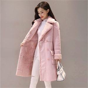 winter lamb wool female plus velvet thick coat long paragraph lychee lapel cotton Blends 211216