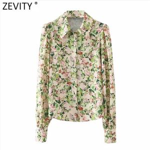 Mulheres Doce Floral Impressão Breasted Casual Smock Blusa Escritório Lady Buff Manga Camisa Chique Blusas Tops LS7513 210416