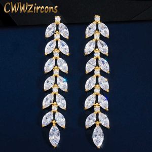 Wholesale cluster earrings bridal for sale - Group buy Marquise Cut Cluster CZ Zirconia Crystal Long Dangle Leaf Earrings Yellow Gold Bridal Wedding Jewelry for Women CZ603