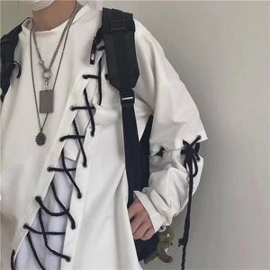 Idopy Japanese Moda Męska Mężczyźni Styl Uliczny Koronka Bluza Punk Luźne Fit Pullover Designer Kolorowe Bluzy Hip Hop 210924