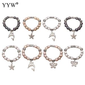 Link, Chain Cultured Freshwater Pearl Jewelry Baroque Bracelet Starfish Dolphins Butterfly Charms Antique Silver Color Bracelets For Women