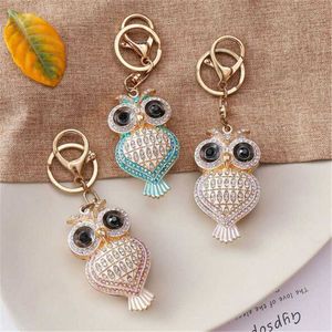 Cute Crystal Owl Key Ring Metal Keychain For Women Animal Bird Rhinestone Keychain Jewelry Wholesale G1019