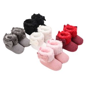 Winter Cute Baby Girl Cotton Snow Boot Solid Color Anti-slip Prewalker Baby Shoes, Pink/red/white/gray/black G1023