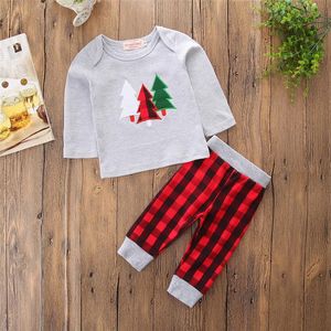 Pojke flicka barn kläder set julgran långärmad t-shirt + byxor barnkläder casual två styck set