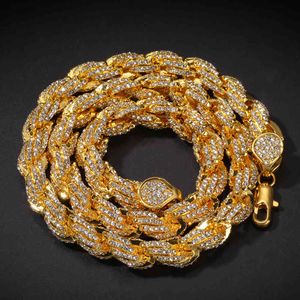 Hip hop alloy diamond 9mm gold twist Necklace New Fashion exaggeration men's necklace multi specification,rock rope gold necklace chains